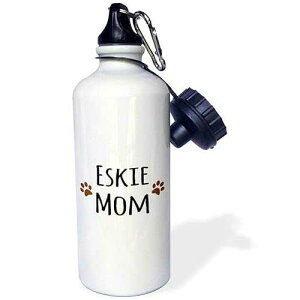3dRose Eskie Mom-American Eskimo Dog breed pet owner-brown paw prints-doggie daddy doggy love-lovers Sports Water Bottle, 21 oz, White