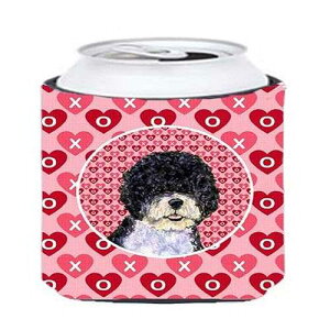 Caroline's Treasures SS4490CC Portuguese Water Dog Hearts Love Valentine's Day Can or Bottle Hugger Cooler Washable Drink Sleeve Collapsible Beverage Insulated Holder, Can Hugger, Multicolor