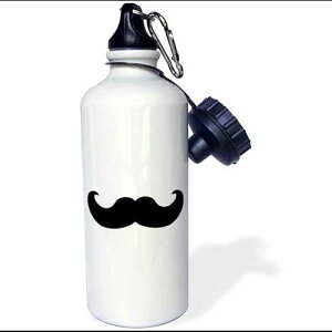 3dRose Black Mustache on White-Ironic Hipster Moustache-Humorous-Fun-Whimsical-Silly-Funny Sports Water Bottle, 21 oz, White