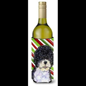 Caroline's Treasures SS4559LITERK Portuguese Water Dog Candy Cane Holiday Christmas Wine Bottle Hugger Bottle Cooler Sleeve Hugger Machine Washable Collapsible Insulator Beverage Insulated Holder