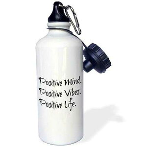 3dRose wb_201948_1 Positive Mind Positive Vibes Positive Life Black Letters On White Back Sports Water Bottle, 21Oz, Multicolored