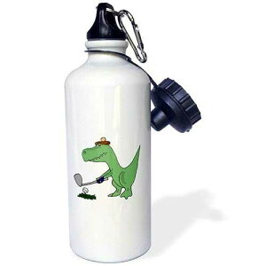 3dRose Funny Green Trex Dinosaur Playing Golf-Sports Water Bottle, 21oz , 21 oz, Multicolor