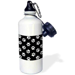 3dRose "Black and white Paw print pattern-pawprints-cute cartoon animal eg dog or cat footprints" Sports Water Bottle, 21 oz, White