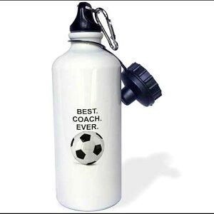 3dRose "Best Coach Ever soccer ball Flip Straw" Water Bottle, 21 oz, White