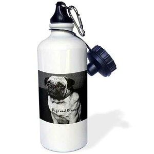 3dRose Pug, Pugs and Kisses Sports Water Bottle, 21 oz, White