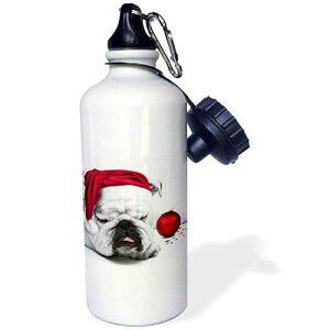 3dRose Sleeping Bulldog in a Santa Hat Christmas Card Photo Courtesy of Esther Matheus Sports Water Bottle, 21 oz, White