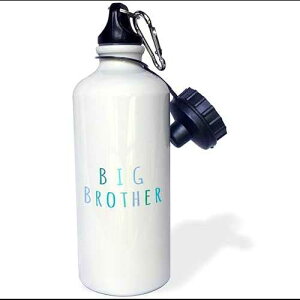 3dRose "Big brother in blue turquoise and teal typography text design for siblings part of sibling set" Sports Water Bottle, 21 oz, White
