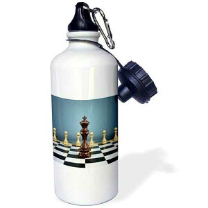 3dRose Chessboard with black king facing white pawns attack win challenge concept chess checker board Sports Water Bottle, 21 oz, White