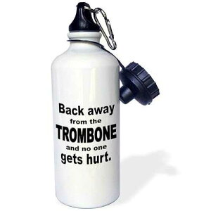 3dRose "Back away from the trombone and no one gets hurt, Black" Sports Water Bottle, 21 oz, White