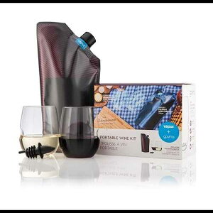 Vapur Wandervino Portable Wine Kit, Contains Discrete, Portable and Collapsible Wine Carrier with Pour Spout and 2 Lightweight, Shatterproof Wine Glasses