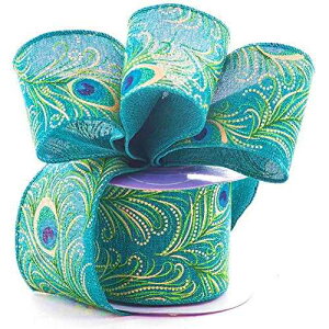 2 1/2 C`s[RbNOb^[n{ - 10 [h (6704) Sophie's Favors and Gifts 2 1/2 Inch Wide Peacock Glitter Fabric Ribbon - 10 Yards (6704)