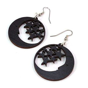 \ȃubNXeC[vEbȟƐ̃CO - S (1.5 C`) - tbN_OhbvCO EmporiumMarket Moon and Stars Earrings made of Sustainable Black-Stained Maple Wood - Small