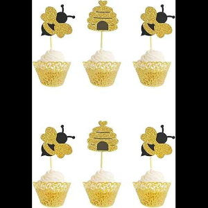 JbvP[Lgbp[AWallyE our[ap[eB[JbvP[Lgbp[ALLIƃnjJ`A12 pbN Cupcake Toppers, WallyE Bumble Bee Birthday Party Cupcake Topper in Glitter Bee and Honey