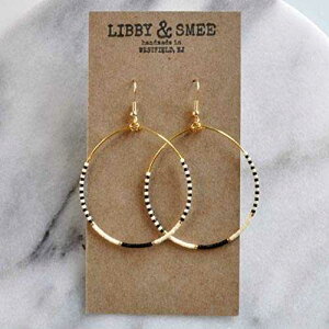 �u���b�N �z���C�g �X�g���C�v ���[�W �e�B�A�h���b�v �r�[�Y �t�[�v �C�������O �S�[���h �t�b�N �C�������O �����p Libby & Smee Black White Striped Large Teardrop Beaded Hoop Earrings on Gold Hooks Earrings for W