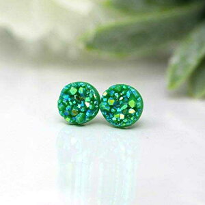 tFCNhD[W[CO hvX`bN|XgA8mm O[ Pretty Smart Faux Druzy Earrings Hypoallergenic Plastic Posts, 8mm Green