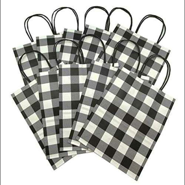 Packaging Source Black and White Plaid Gift Bags, Medium, Set of 10