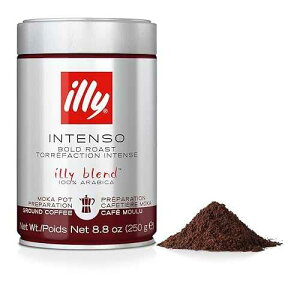 8.8 Ounce (Pack of 1), Intenso Bold Roast, Ground , illy Intenso Ground Moka Coffee, Bold Roast, Intense, Robust and Full Flavored With Notes of Deep Cocoa, 100% Arabica Coffee, No Preservatives, 8.8 Ounce C