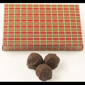 Scott's Cakes ダークチョコレートで覆われたオレンジマジパントリュフ、8オンス入り。クリスマスチェック柄ボックス Scott's Cakes Dark Chocolate Covered Orange Marzipan Truffles in a 8 oz. Christmas Plaid Box