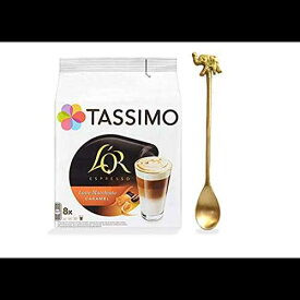Tassimo LOr Espresso Latte Macchiato Caramel Coffee Discs (Tassimo L'Or Latte Macchiato Caramel Coffee 16 T DISCs/pods with an Elegant Brass Tea Spoon)
