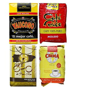 Oro Rico Crema Yaucono Puerto Rican Variety Pack Ground Coffee - 4 Local Favorites in 14 Ounce Bags V.2 (3.5 lbs Total) - Includes 2 Envelopes Of Sason Accent Seasoning