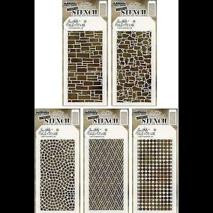 Tim Holtz - Stencils Set 11 - Five Item Bundle - Spring 2017 Release - Slate, Stone, Mosaic, Woven, and Grid Dot