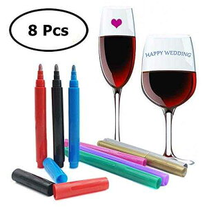 COX}[J[ 8{ ANIN \ 􂦂 l[Cbg}[J[y KXip - 8F 8 Pcs of Wine Glass Markers, ANIN Erasable Washable Name It Marker Pens for Glassware Window - 8 Colors
