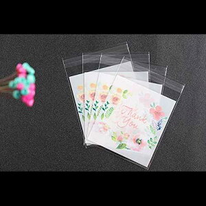 HugeDE 200 [YTL[Sg[gobOZtV[ OPP rj[܃x[J[NbL[p 10x10cm HugeDE 200 Pcs Rose Thank You Adhesive Treat Bags Self Sealing OPP Plastic Bags for Bakery Cookies 10x10cm