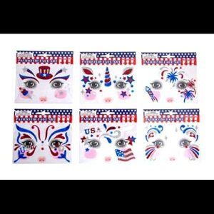 Generic Patriotic Temporary Face Tattoos - 100 Pieces Face Art Memorial Day 4th of July Labor Day Red White Blue Metallic Glitter Election Party