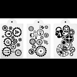 Hyamass 3 MAp^[``󒆋GXeV`ev[gnht Hyamass 3pcs Gear Pattern Rectangle Shape Hollow Out ting Stencils Drawing Templates with Handle