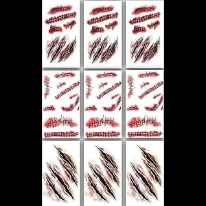 9 z[AȋUnXeb`ՂԂhꎞIȃ^gD[XebJ[nEB烁CN longsen 9pcs Horror Realistic Fake Bloody Wound Stitch Scar Scab Waterproof Temporary Ta