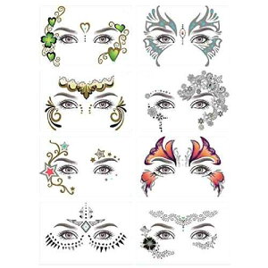 8 pbNꎞIȃ^gD[hCNAbv^gD[XebJ[ڊz{fBnEBNX}XXe[Wʕp[eB[p BONANA 8 Pack Face Temporary Tattoo Waterproof Makeup Tattoo Stickers on 