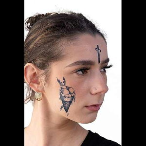 Thug Ink Temporary Tattoos - Volume II - 6 Temporary Tattoos ~ Face Tattoos ~ Ice Cream Cone, Dagger, Crown, Cross, etc ~ Thug Life ~ Fake Tattoos ~ Water-transfer Tattoos