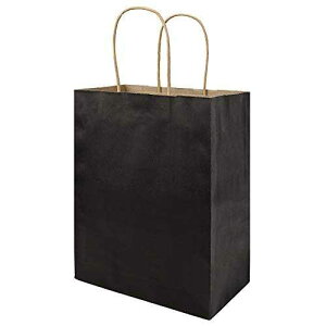 bagmad 50 Pack Medium 8x4.75x10 inch Black Gift Paper Bags with Handles Bulk, Kraft Bags, Craft Grocery Shopping Retail Party Favors Wedding Bags Sacks (Black, 50pcs)