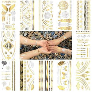Aresvns Gold Metallic Small Temporary Tattoos for Women Kids 12 Sheets,150+ Flash Gold Mandala Fake Tattoos Fast Shipped by Amazon,Sexy Cute Body Art Tattoo Stickers