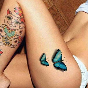 TAFLY 5 ̈ꎞIȃ^gD[XebJ[O\ȃZNV[ȃ{fBA[gԒ̕ TAFLY 5Sheets Temporary Tattoo Stickers Removable Sexy Body Art Blue Flower Butterfly Letters