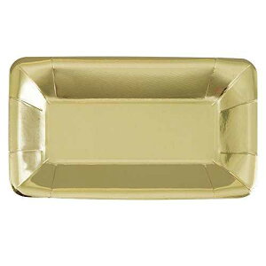 j[NȃzC`̑O؎MA9C` x 5C`AS[h Unique Foil Rectangular Appetizer Paper Plates, 9" x 5", Gold