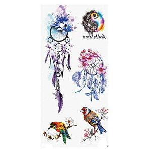 TAFLY ꎞIȃ^gD[ Ǝ̃h[Lb`[  ^gD[XebJ[ tFCN^gD[ ̎q p 5 TAFLY Temporary Tattoo Bird and Purple Dreamcatcher Flower Tattoo Stickers Fake Tattoos for Girl Wom