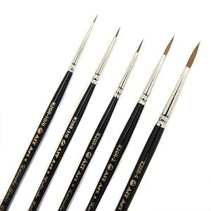 AIT Products AIT Art Premium Detail Brush Set, 5 Pure Kolinsky Russian Red Sable t Brushes, Handmade in USA for Ultimate Details with Oil, Acrylic, and Watercolors
