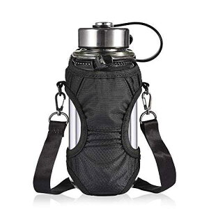 Frishare Compact Water Bottle Carrier Pouch Bag , Handy Water Bottle Holder, Adjustable Shoulder Strap Foldable Design for Most Bottles(12oz-50 oz), Perfect For Walking, Biking, Hiking and more-Black