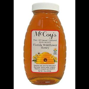 Raw Honey - Pure All Natural Unfiltered & Unpasteurized - McCoy's Honey Florida Wildflower Honey Jar 16oz
