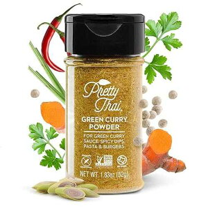 Pretty Thai Green Curry Powder, Authentic Gluten Free, Certified Non GMO, Sodium Free Seasoning for Curry Sauce, Pasta Sauce & Thai Food