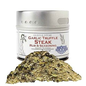 Garlic Truffle Steak Rub Seasoning All Natural, Non GMO Authentic Gourmet Spice Mix Hand Made in Small Batches GLP-1 Friendly Made in USA Sustainably Sourced, Ultra Premium Seasoning Magnetic Tin Gustus Vitae