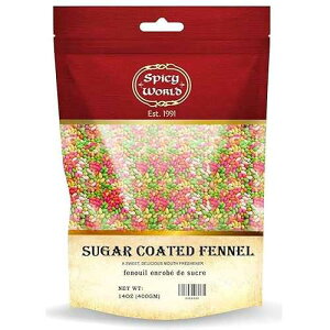 Spicy World Sugar Coated Fennel Seeds | Sweet Saunf Candy for Mouth Freshening - 14 Oz (400g) Pack | Premium Quality Fennel Mouth Freshener | Indian After Meal Digestive Treat