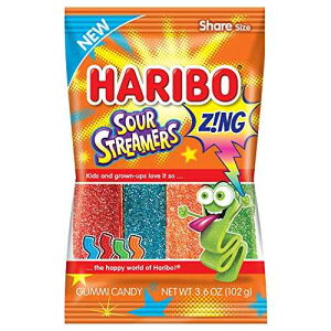 �n���{�[ �O�~ �L�����f�B�[�AZ!NG �T���[ �X�g���[�}�[�A3.6 �I���X (12 �p�b�N) Haribo Gummi Candy, Z!NG Sour Streamers, 3.6 Ounce (Pack of 12)