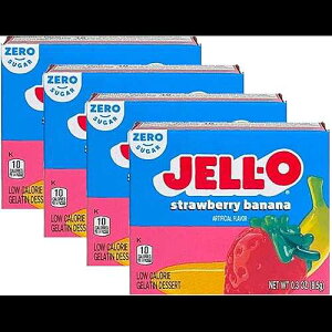Jell-O �V���K�[�t���[ �[���`�� �f�U�[�g �X�g���x���[ �o�i�i (4 �p�b�N) Jell-O Sugar-Free Gelatin Dessert, Strawberry Banana (Pack of 4)