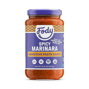 Fody Foods Spicy Marinara Arrabbiata Pasta Sauce, 19.4 Ounces, Low Fodmap Certified, Sensitive Recipe & Gut Friendly, Premium Quality Ingredients, Non-GMO, Pack of 1, Pack May Vary