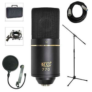 MXL 770 vtFbVi X^WI RfT[ }CN + }CN X^h + |bv tB^[ + XLR P[u oh MXL 770 Professional Studio Condenser Mic + Mic Stand + Pop Filter + XLR Cable Bundle