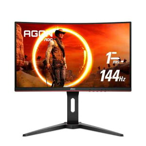 AOC C24G1 24" Curved Frameless Gaming Monitor, FHD 1080p, 1500R VA panel, 1ms 144Hz, FreeSync, Height adjustable, VESA, 3-Year Zero Dead Pixels Black