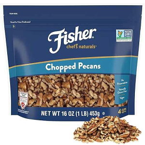 Fisher Chef's Naturals Unsalted Chopped Pecans 16 oz Resealable Bag, Unsalted Raw Nuts for Cooking, Baking & Snacking, Vegan Protein, Keto Snack, Gluten Free Raw Pecans, Chopped Pecan