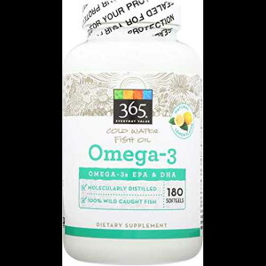 365 �G�u���f�C �o�����[�A�I���K 3�A�����������A180 �J���b�g 365 by Whole Foods Market 365 Everyday Value, Omega-3, Lemon Flavor, 180 ct